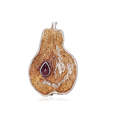 Броши,  - Серебряная брошь, 25.4 g, Серебро 925 проба, оксид (покрытие), Гранат