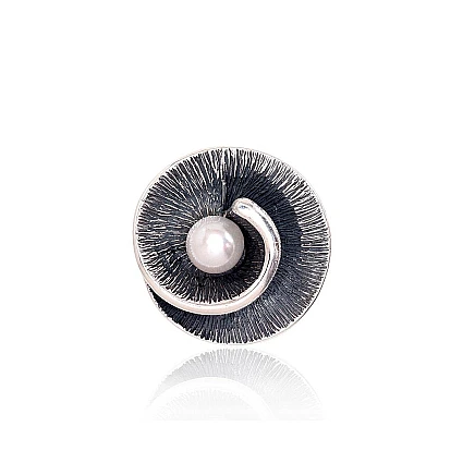 Броши,  - Серебряная брошь, 9.2 g, Серебро 925 проба, оксид (покрытие), Жемчуг