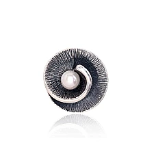 Серебряная брошь, 9.9 g, Серебро 925 проба, оксид (покрытие), Жемчуг