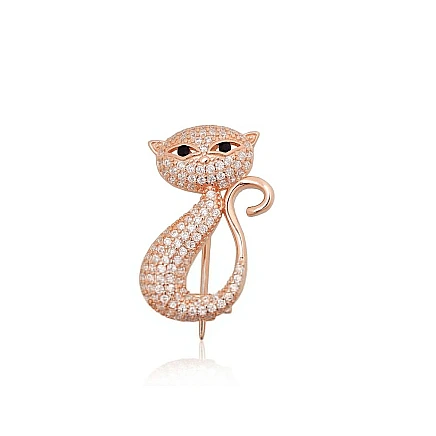 Brooch,  - Silver brooch, 2.8 g, Silver 925 fineness, red gold (Plating), Zirkons