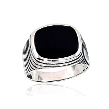 Серебряное кольцо, Серебро 925 проба, оксид (покрытие), Оникс