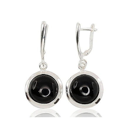 English lock,  - Silver earrings with english lock, Silver 925 fineness, Onix