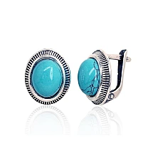 Silver earrings with 'english' lock, Silver 925 fineness, oxide (Plating), Turquoise (Imitation)