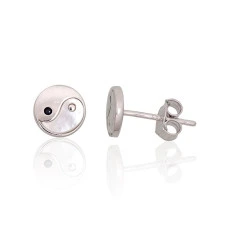 Silver stud earrings, Silver 925 fineness, Rhodium (Plating), Zirkons, Mother-of-pearl