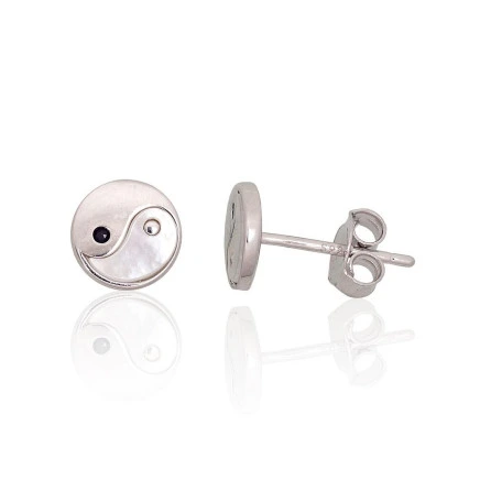 stud,  - Silver stud earrings, Silver 925 fineness, Rhodium (Plating), Zirkons, Mother-of-pearl
