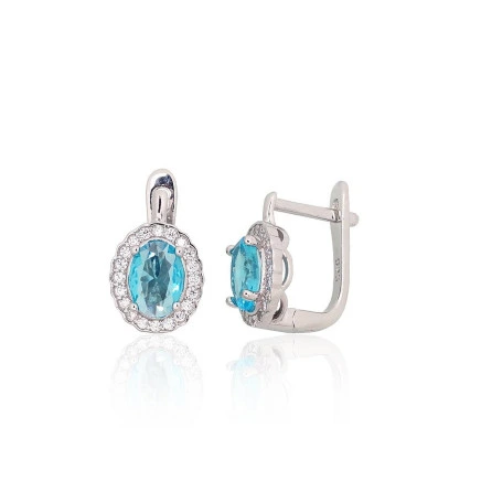 English lock,  - Silver earrings with english lock, Silver 925 fineness, Rhodium (Plating), Zirkons