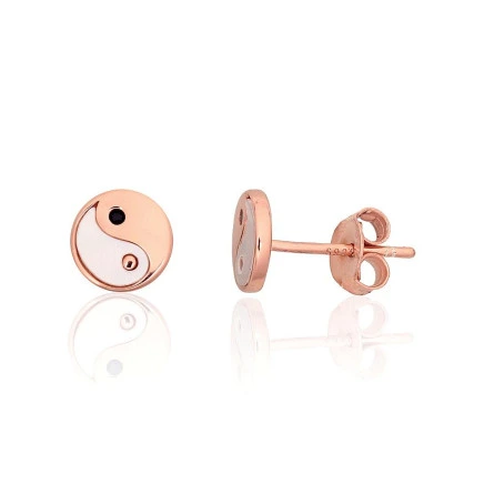stud,  - Silver stud earrings, Silver 925 fineness, red gold (Plating), Zirkons , Mother-of-pearl