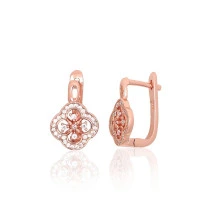 Серебряные серьги на английском замке, Серебро 925 проба, красное золото (покрытие), Цирконы