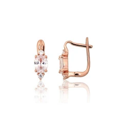 Silver earrings with 'english' lock, Silver 925 fineness, red gold (Plating), Zirkons