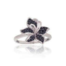 Flower, Silver ring, 925 fineness, Rhodium (Plating), Black Zirkons