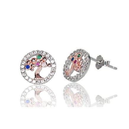 stud,  - Silver stud earrings, Silver 925 fineness, red gold (Plating)/, Rhodium (Plating), Zirkons