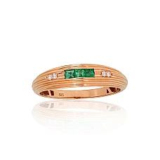 Gold ring, Red Gold 585 fineness, Diamonds, Emerald