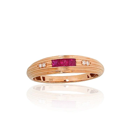 Gold ring, Red Gold 585 fineness, Diamonds, Ruby