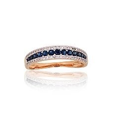 Gold ring, Red Gold 585 fineness, Rhodium (Plating), Diamonds, Sapphire