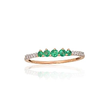 Gold ring, Red Gold 585 fineness, Rhodium (Plating), Diamonds, Emerald