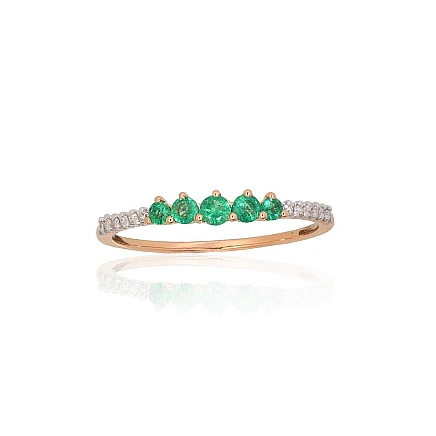 Gold ring, Red Gold 585 fineness, Rhodium (Plating), Diamonds, Emerald