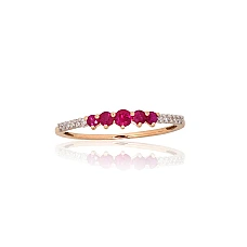 Gold ring, Red Gold 585 fineness, Rhodium (Plating), Diamonds, Ruby