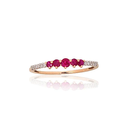 Gold ring, Red Gold 585 fineness, Rhodium (Plating), Diamonds, Ruby