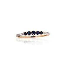 Gold ring, Red Gold 585 fineness, Rhodium (Plating), Diamonds, Sapphire