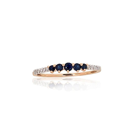 Gold ring, Red Gold 585 fineness, Rhodium (Plating), Diamonds, Sapphire