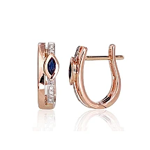 Gold earrings with 'english' lock, Red Gold 585 fineness, Rhodium (Plating) , Diamonds , Sapphire