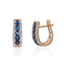 Gold earrings with 'english' lock, Red Gold 585 fineness, Rhodium (Plating) , Diamonds , Sapphire