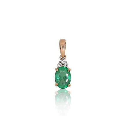 With precious stones,  - Gold pendant, Red Gold 585 fineness, Rhodium (Plating) , Diamonds , Emerald
