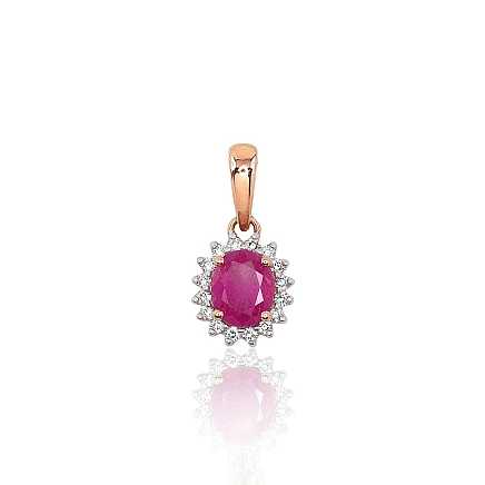 With precious stones,  - Gold pendant, Red Gold 585 fineness, Rhodium (Plating) , Diamonds , Ruby