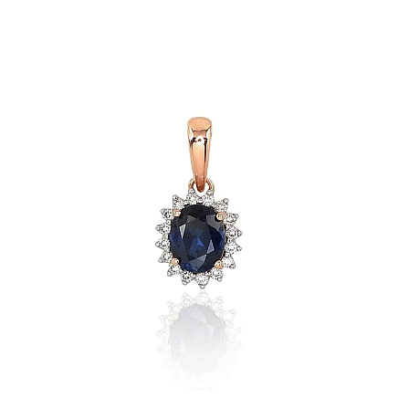 With precious stones,  - Gold pendant, Red Gold 585 fineness, Rhodium (Plating) , Diamonds , Sapphire