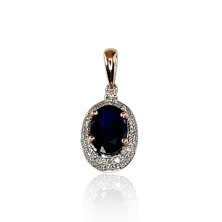 With precious stones,  - Gold pendant, Red Gold 585 fineness, Rhodium (Plating) , Diamonds , Sapphire