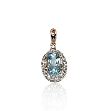 Gold pendant, Red Gold 585 fineness, Rhodium (Plating) , Diamonds , Sky Blue Topaz