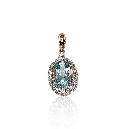 With precious stones,  - Gold pendant, Red Gold 585 fineness, Rhodium (Plating) , Diamonds , Sky Blue Topaz