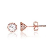 Gold classic studs earrings, Red Gold 585 fineness, Zirkons