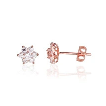 Gold classic studs earrings, Red Gold 585 fineness, Zirkons