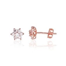 Gold classic studs earrings, Red Gold 585 fineness, Zirkons