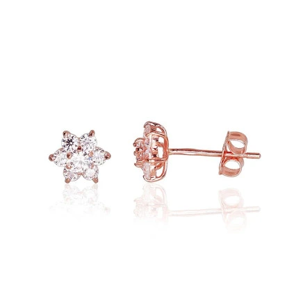 Classic Studs,  - Gold classic studs earrings, Red Gold 585 fineness, Zirkons