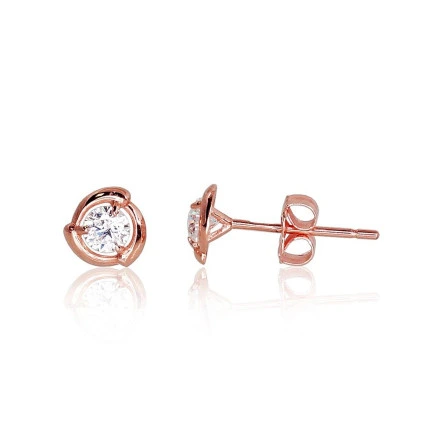 Classic Studs,  - Gold classic studs earrings, Red Gold 585 fineness, Zirkons