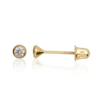 Gold screw studs earrings, Yellow Gold 585 fineness, Zirkons