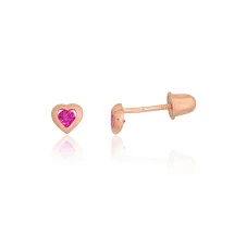 Gold screw studs earrings, Red Gold 585 fineness, Zirkons