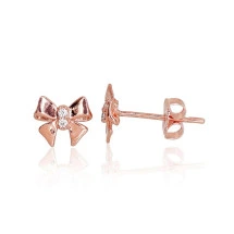 Gold classic studs earrings, Red Gold 585 fineness, Zirkons