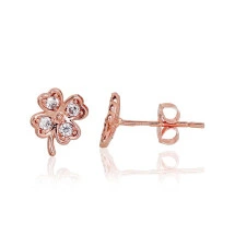 Gold classic studs earrings, Red Gold 585 fineness, Zirkons
