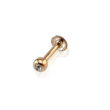 Gold piercing for lips, Red Gold 585 fineness, Zirkons