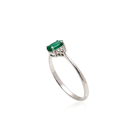 With precious stones,  - Gold ring, 16, 1.24 g, White Gold 585 fineness, Diamonds , Emerald