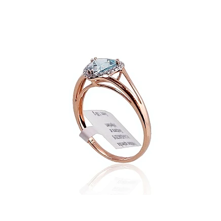 With precious stones,  - Gold ring, 18, 1.81 g, Red Gold 585 fineness, Rhodium (Plating) , Diamonds , Sky Blue Topaz