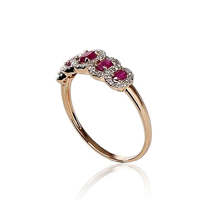 With precious stones,  - Gold ring, 17, 1.68 g, Red Gold 585 fineness, Rhodium (Plating) , Diamonds , Ruby