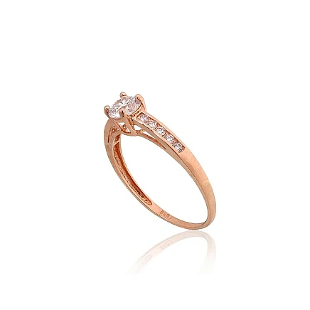Engagement rings,  - Gold ring, 18.5, 1.41 g, Red Gold 585 fineness, Zirkons