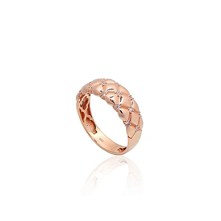 Women,  - Gold ring, Red Gold 585 fineness, Zirkons