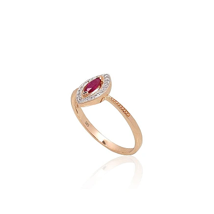 With precious stones,  - Gold ring, 16, 1.52 g, Red Gold 585 fineness, Rhodium (Plating) , Diamonds , Ruby