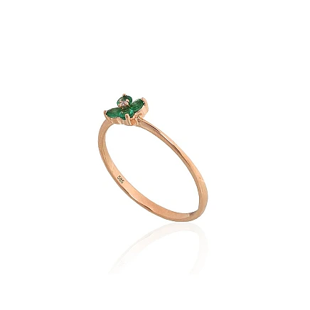 With precious stones,  - Gold ring, 16.5, 1.01 g, Red Gold 585 fineness, Diamonds , Emerald