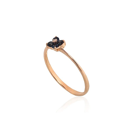 With precious stones,  - Gold ring, 17.5, 1.12 g, Red Gold 585 fineness, Diamonds , Sapphire